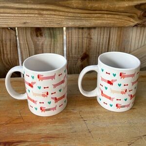 Set of 2 Dachshunds in Sweaters, Hearts & Bones Ceramic Coffee Mugs 10oz